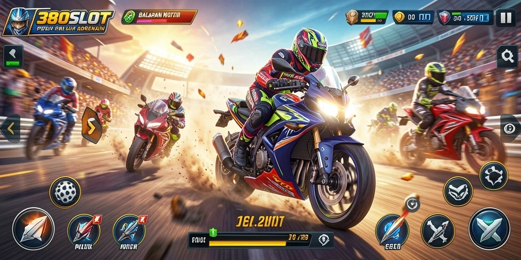 Tampilan gameplay menegangkan di 380SLOT dengan bumbu adrenalin balapan.