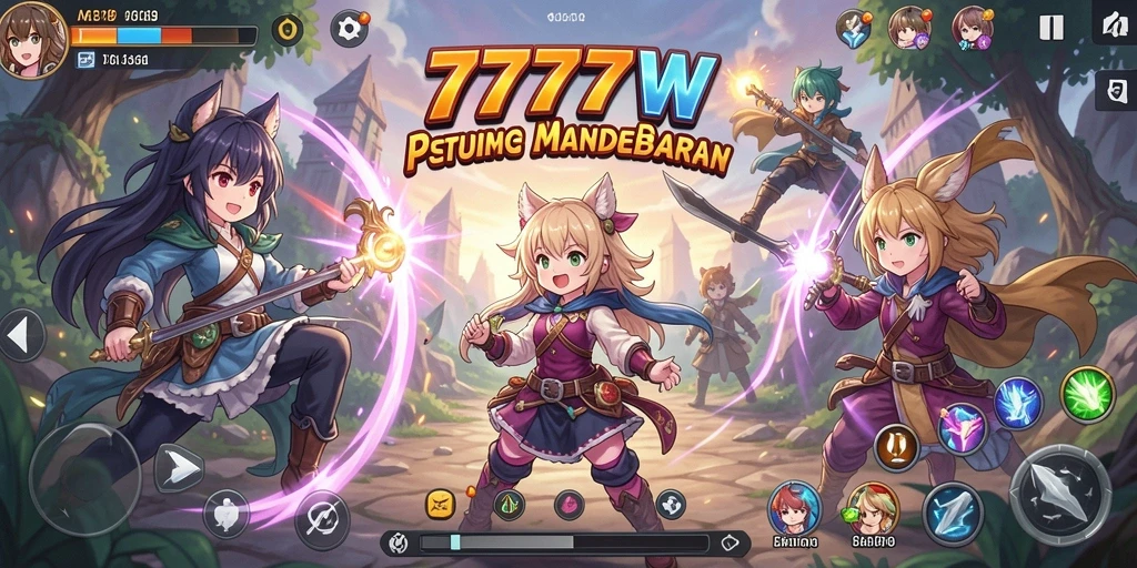 Tampilan gameplay seru dari 7777W dengan karakter Anime menarik.