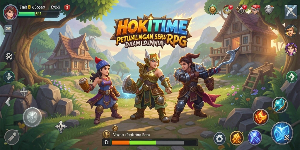 Screenshot utama HOKITIME menampilkan pertarungan karakter dalam dunia RPG yang menakjubkan.