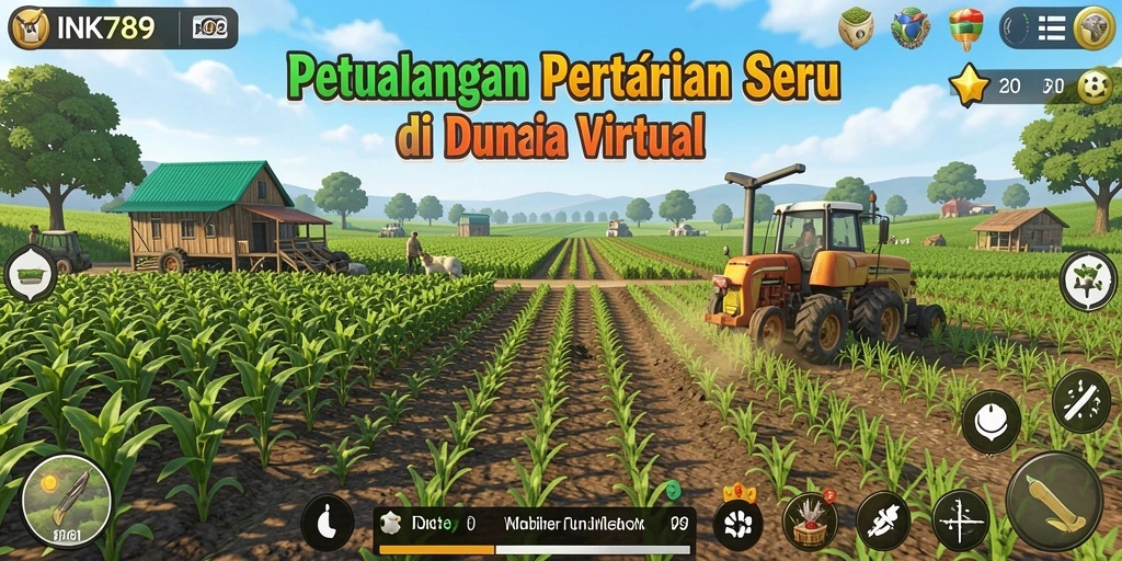 Tampilan gameplay INK789 menampilkan suasana ladang yang indah dan beragam tanaman.