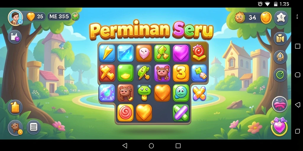 Tangkapan layar utama ME355 menampilkan gameplay seru dengan elemen-elemen warna-warni.