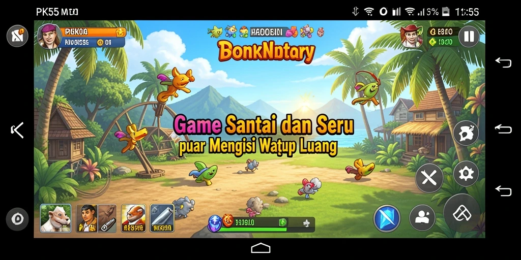 Tampilan gameplay PK55 yang ceria dan menarik perhatian.