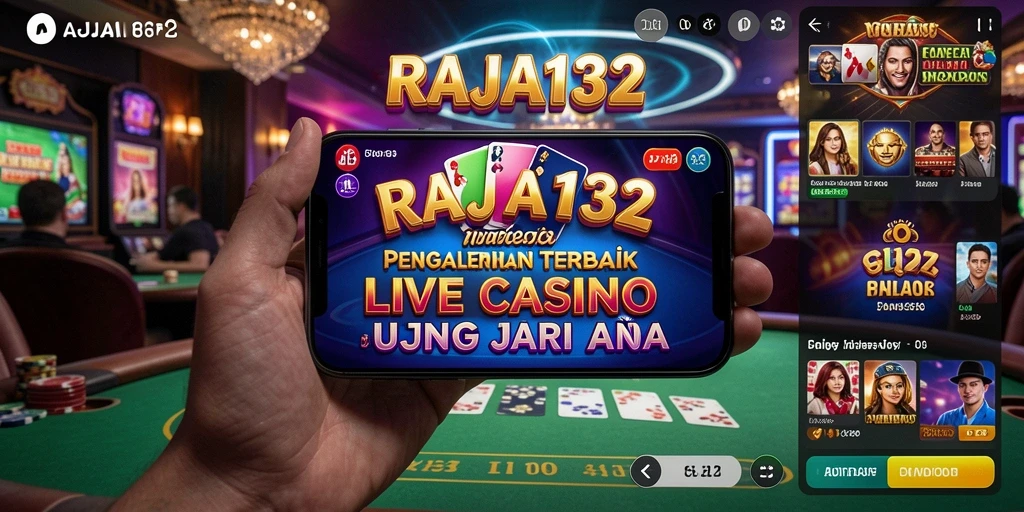 Tangkapan layar utama RAJA132 menampilkan dealer langsung yang ramah dan permainan kasino yang menarik.