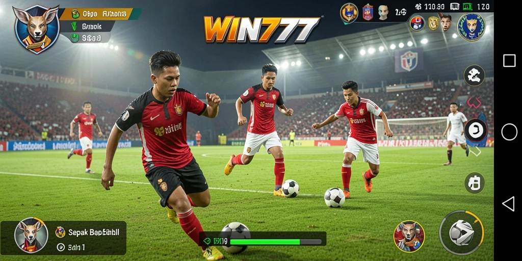 Pengguna menikmati gameplay sepak bola yang mendebarkan di WIN777.